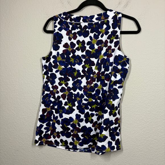 Ann Taylor Womens XS Bow Top Blouse White Purple Floral Botanical Sleeveless - Picture 2 of 9